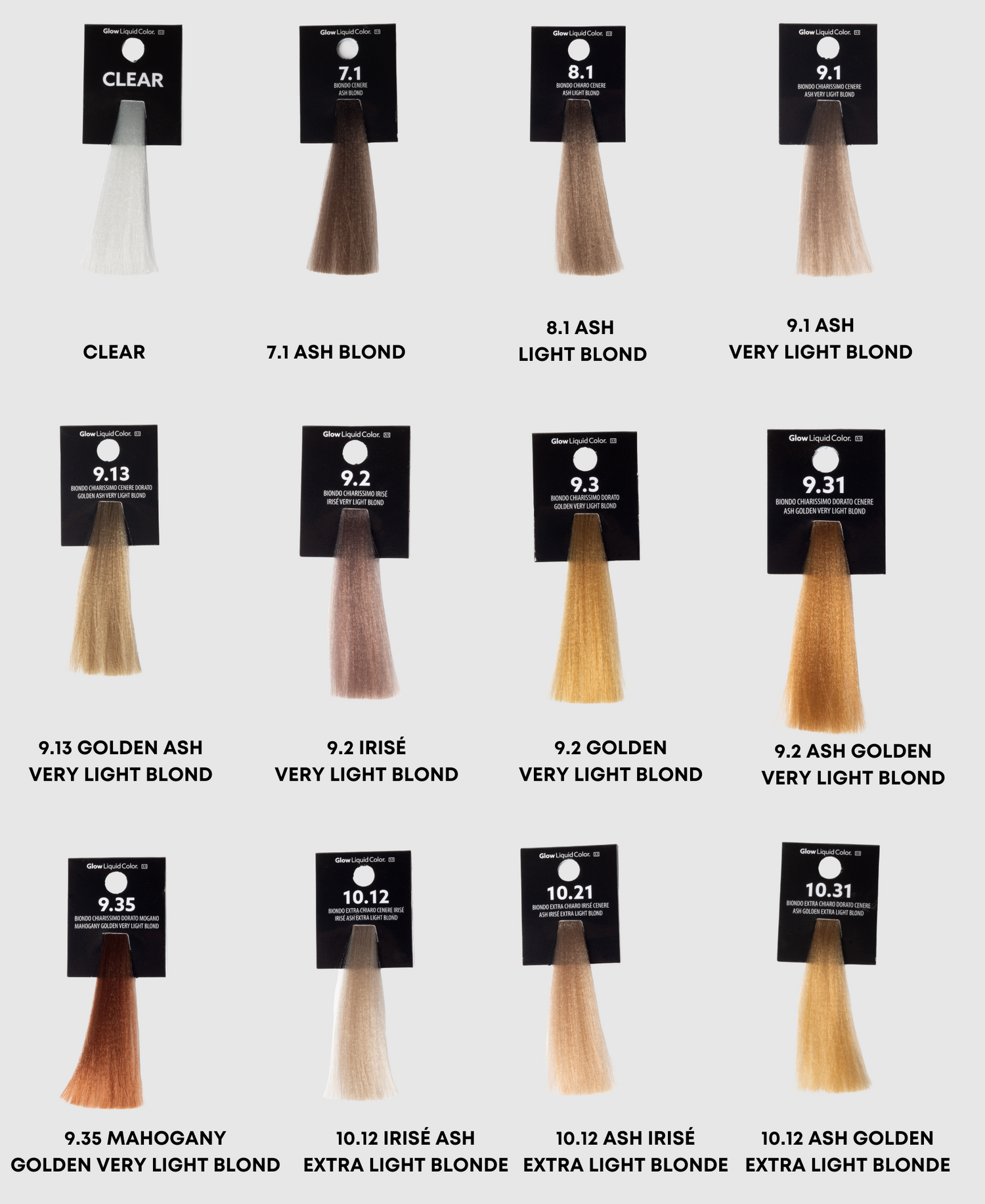12 specific shades for natural or cosmetically colored blond hair